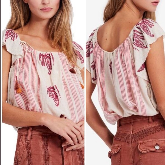 FREE PEOPLE: Womens Pukka Embroidered Knit Blouse - Size Medium - Picture 2 of 15